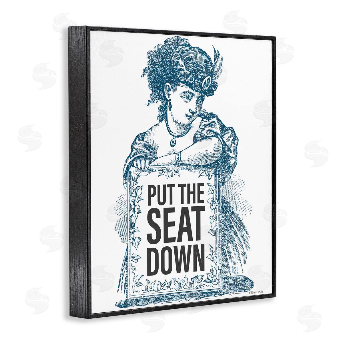 Susan Ball Put The Seat Down Vintage Black Framed Giclee Wall Art Print