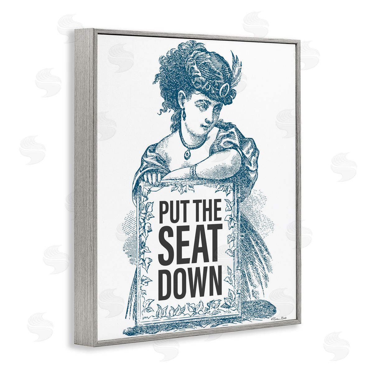 Susan Ball Put The Seat Down Vintage Gray Framed Giclee Wall Art Print