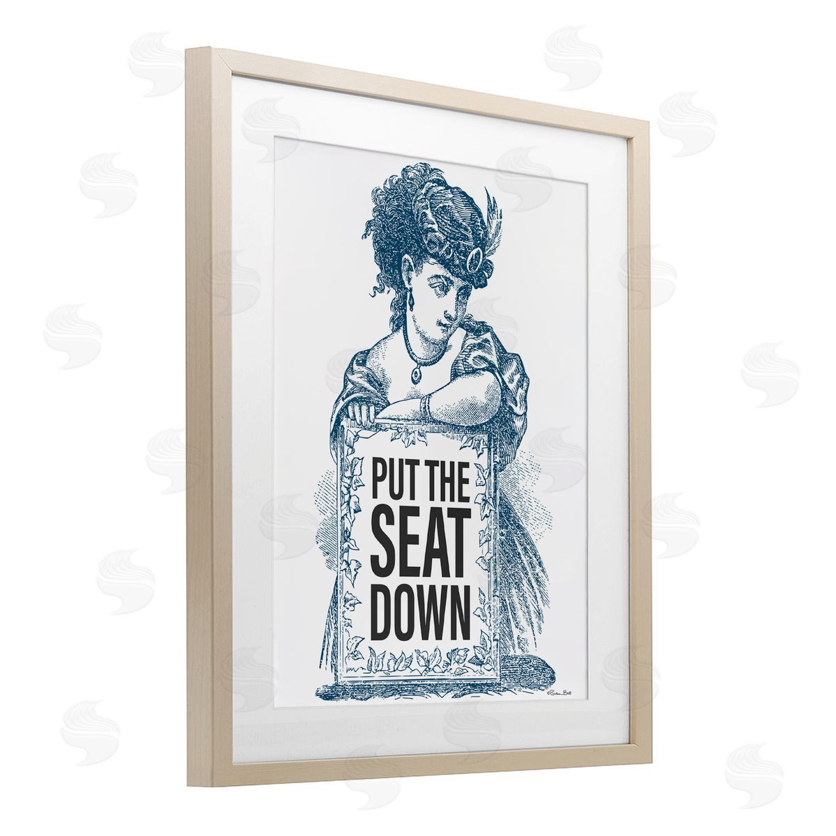 Susan Ball Put The Seat Down Vintage Birch Framed Print Under Glass with White Mat Wall Art