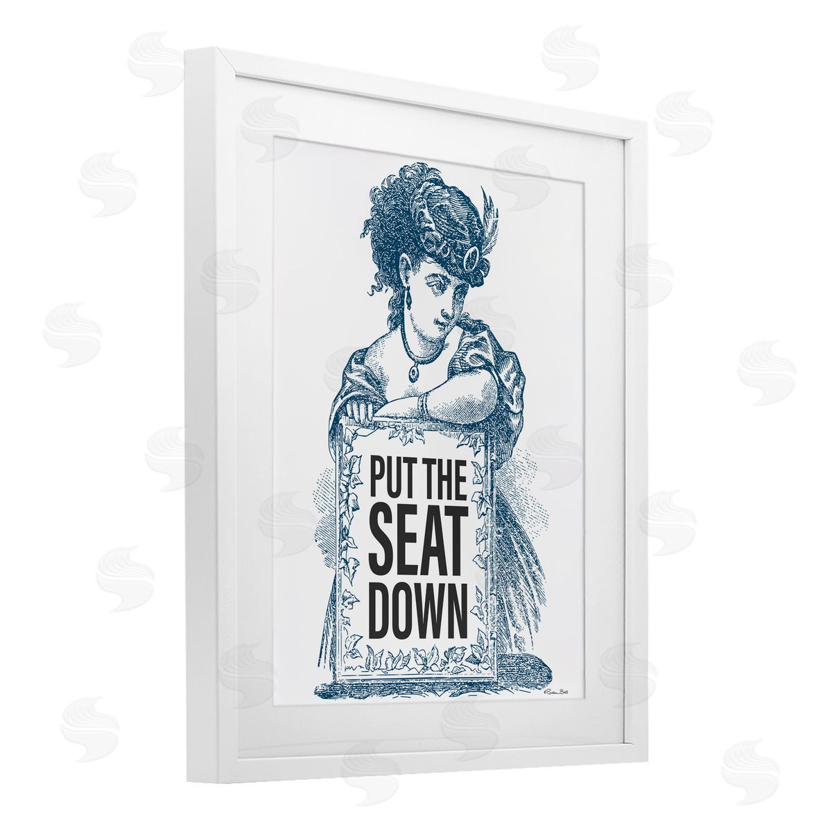 Susan Ball Put The Seat Down Vintage White Framed Print Under Glass with Mat Wall Art