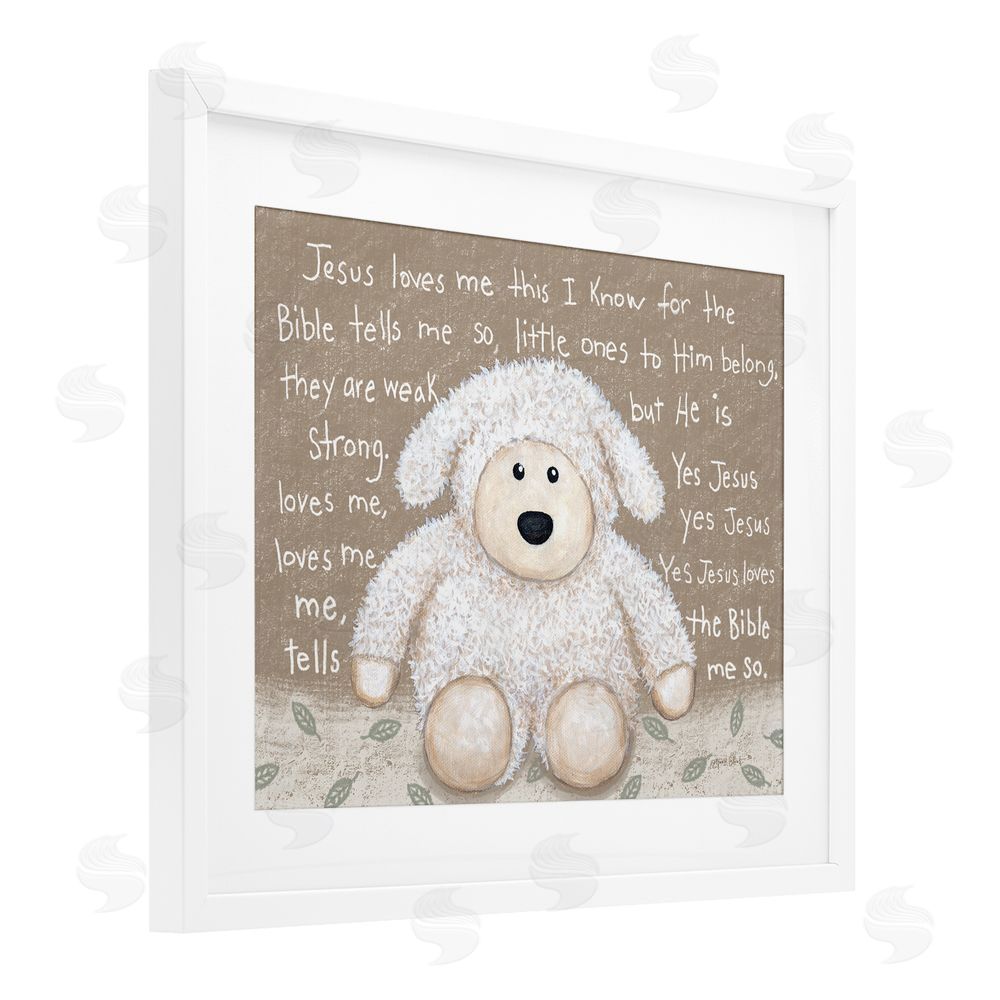 Annie LaPoint Jesus Loves Me Little Lamb White Framed Print Under Glass with Mat Wall Art