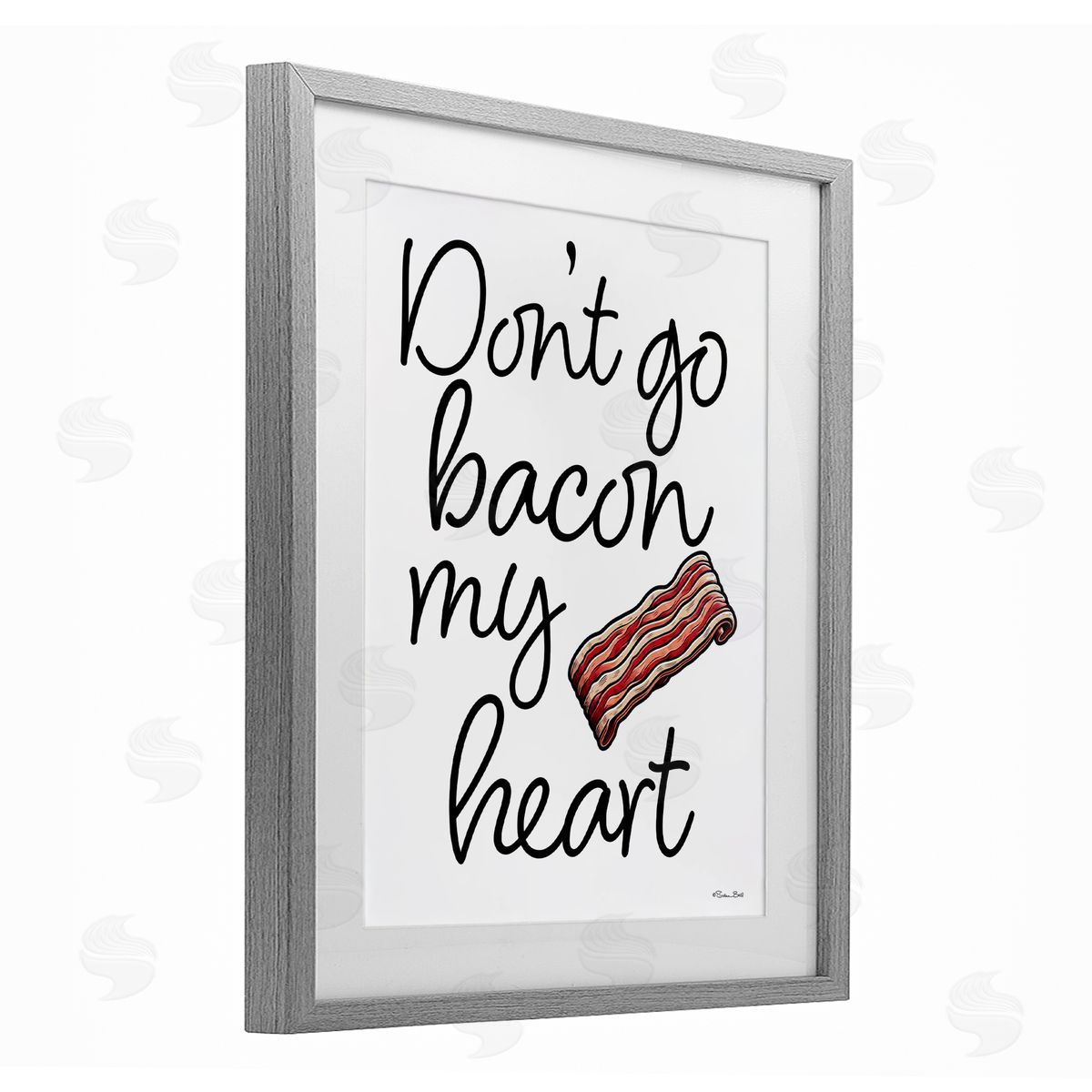 Susan Ball Don't Go Bacon My Heart Gray Framed Print Under Glass with White Mat Wall Art