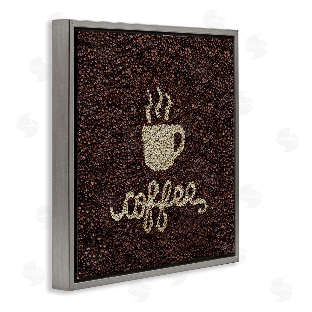 Seven Trees Design Coffee Bean Pattern Gray Floating Frame Canvas Wall Art Print