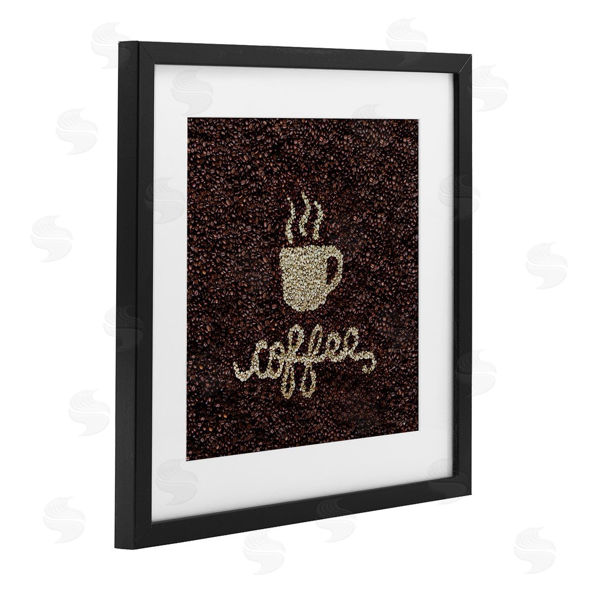 Seven Trees Design Coffee Bean Pattern Black Framed Print Under Glass with White Mat Wall Art