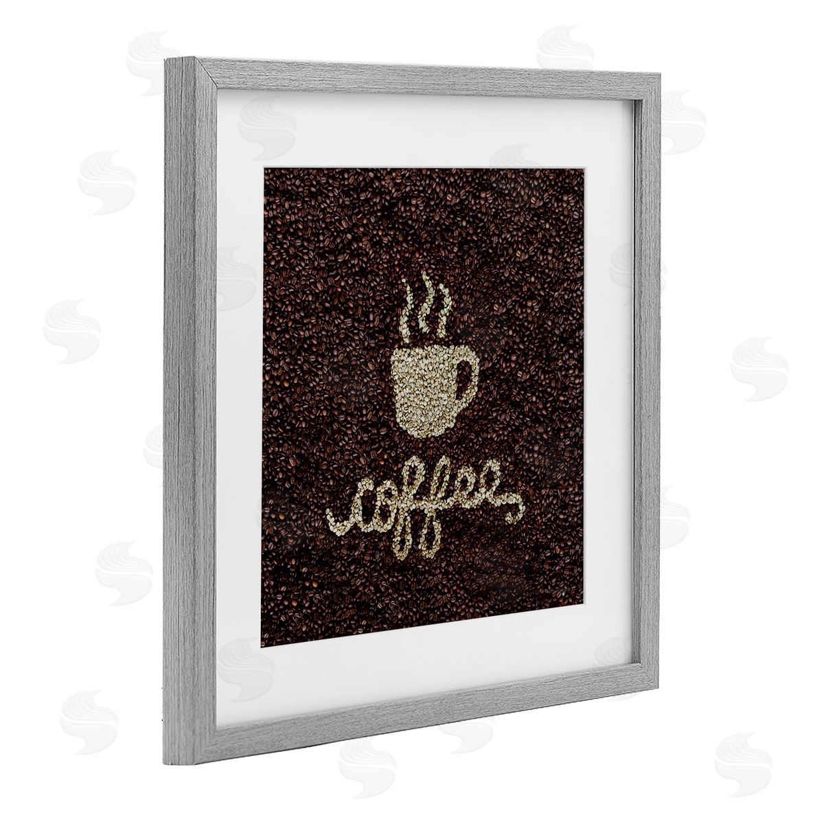 Seven Trees Design Coffee Bean Pattern Gray Framed Print Under Glass with White Mat Wall Art