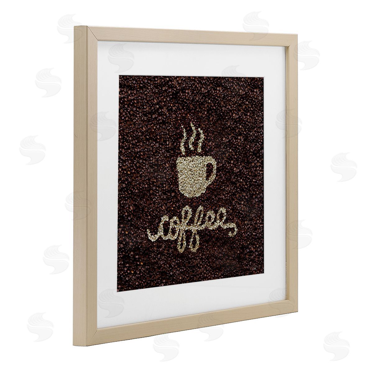 Seven Trees Design Coffee Bean Pattern Birch Framed Print Under Glass with White Mat Wall Art