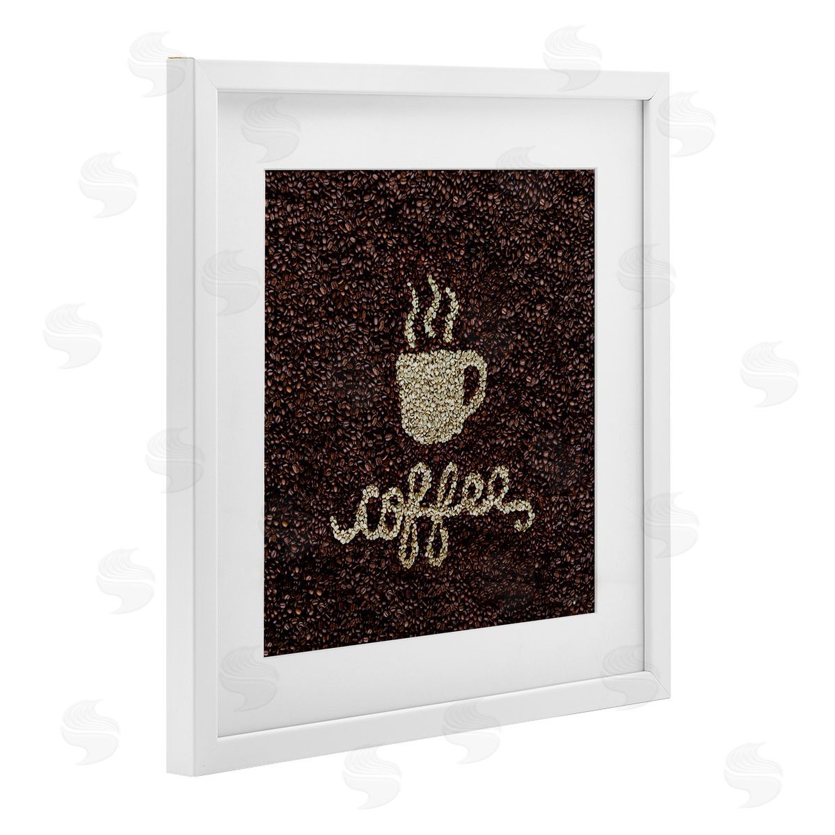 Seven Trees Design Coffee Bean Pattern White Framed Print Under Glass with Mat Wall Art