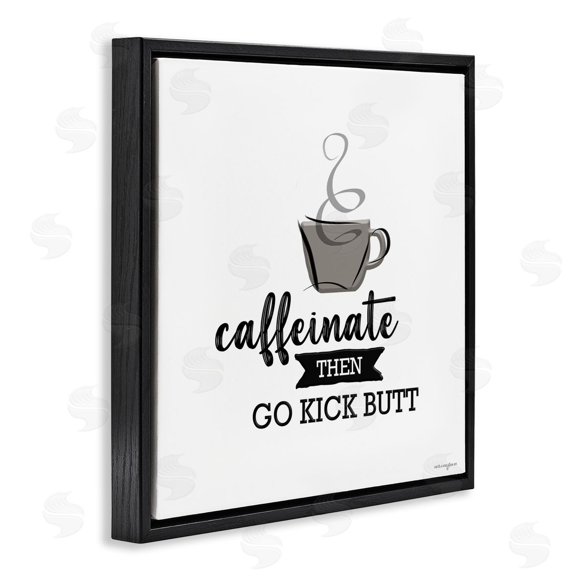 Seven Trees Design Caffeinate Then Kick Butt Black Floating Frame Canvas Wall Art Print