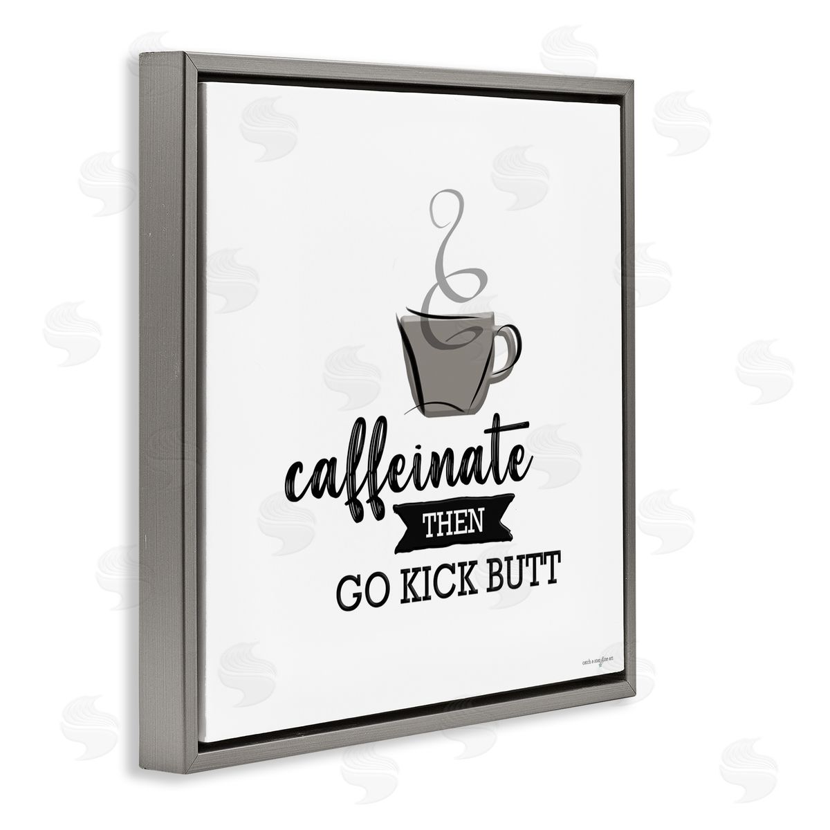 Seven Trees Design Caffeinate Then Kick Butt Gray Floating Frame Canvas Wall Art Print