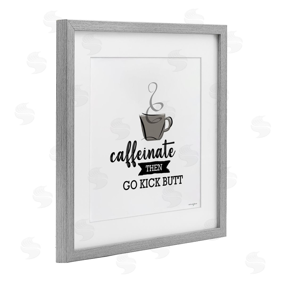Seven Trees Design Caffeinate Then Kick Butt Gray Framed Print Under Glass with White Mat Wall Art