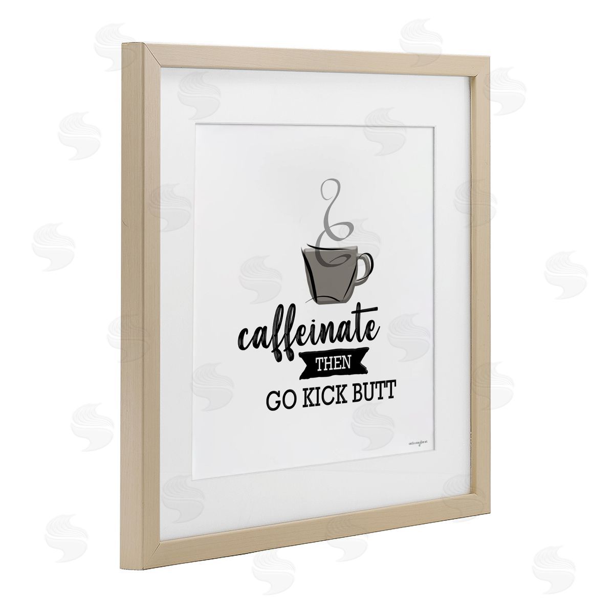 Seven Trees Design Caffeinate Then Kick Butt Birch Framed Print Under Glass with White Mat Wall Art