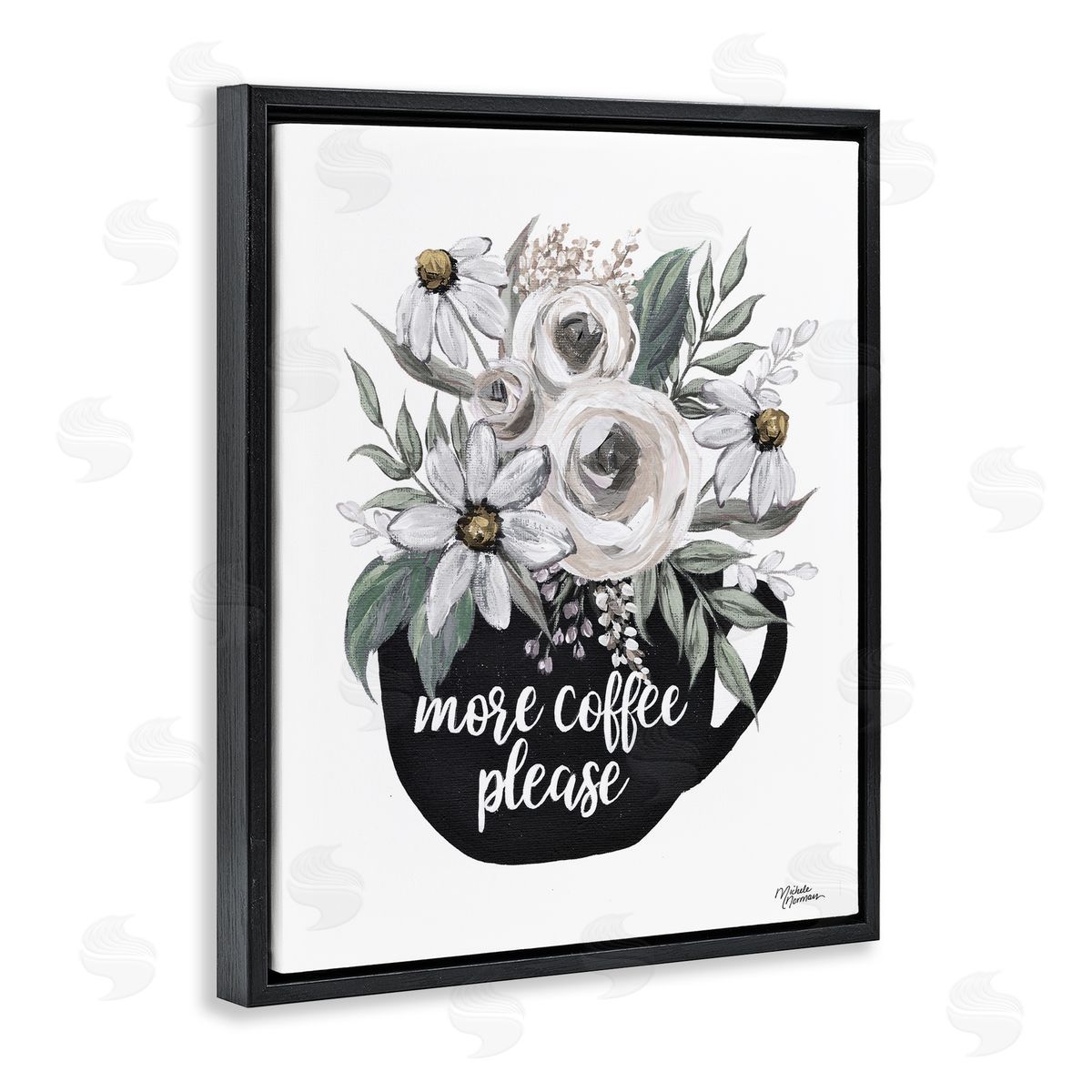 Michele Norman More Coffee Please Arrangement Black Floating Frame Canvas Wall Art Print