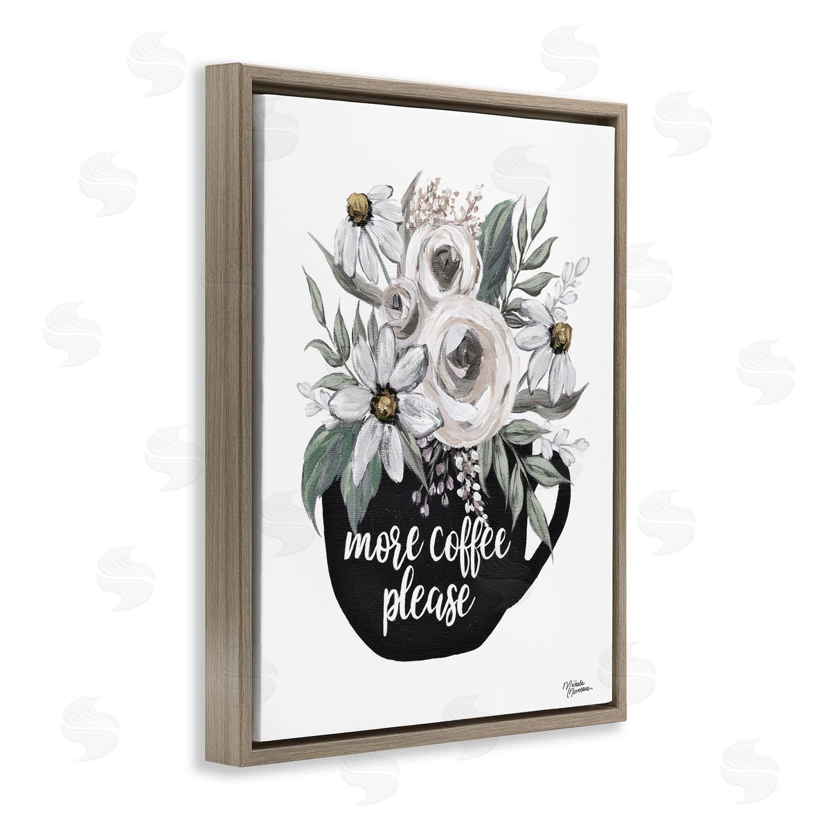 Michele Norman More Coffee Please Arrangement Brown Floating Frame Canvas Wall Art Print