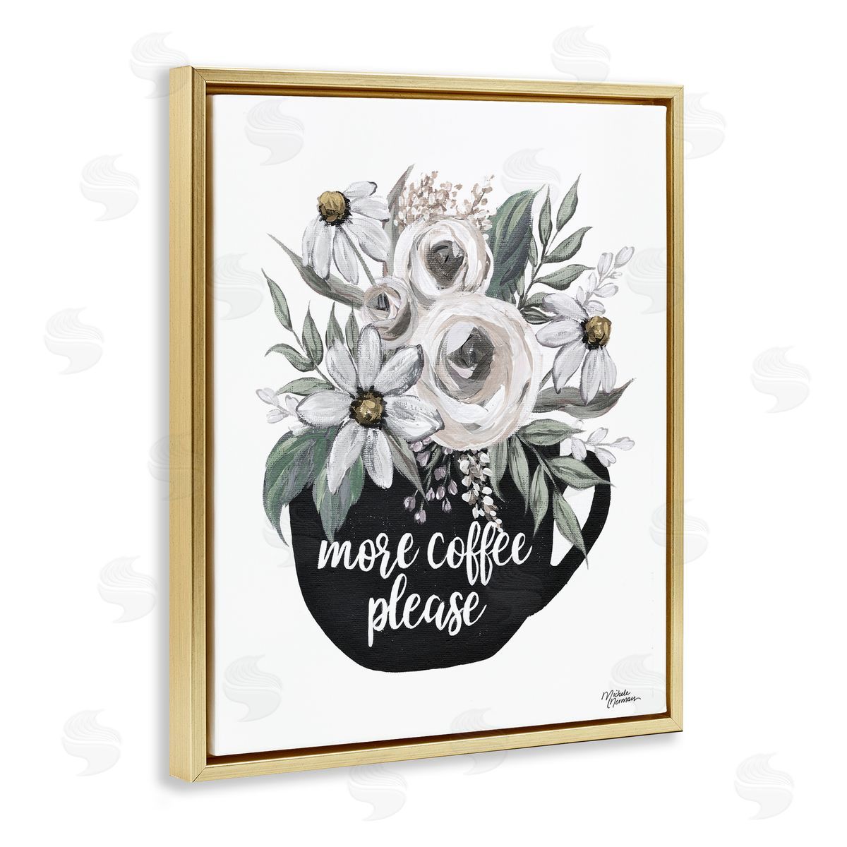 Michele Norman More Coffee Please Arrangement Gold Floating Frame Canvas Wall Art Print