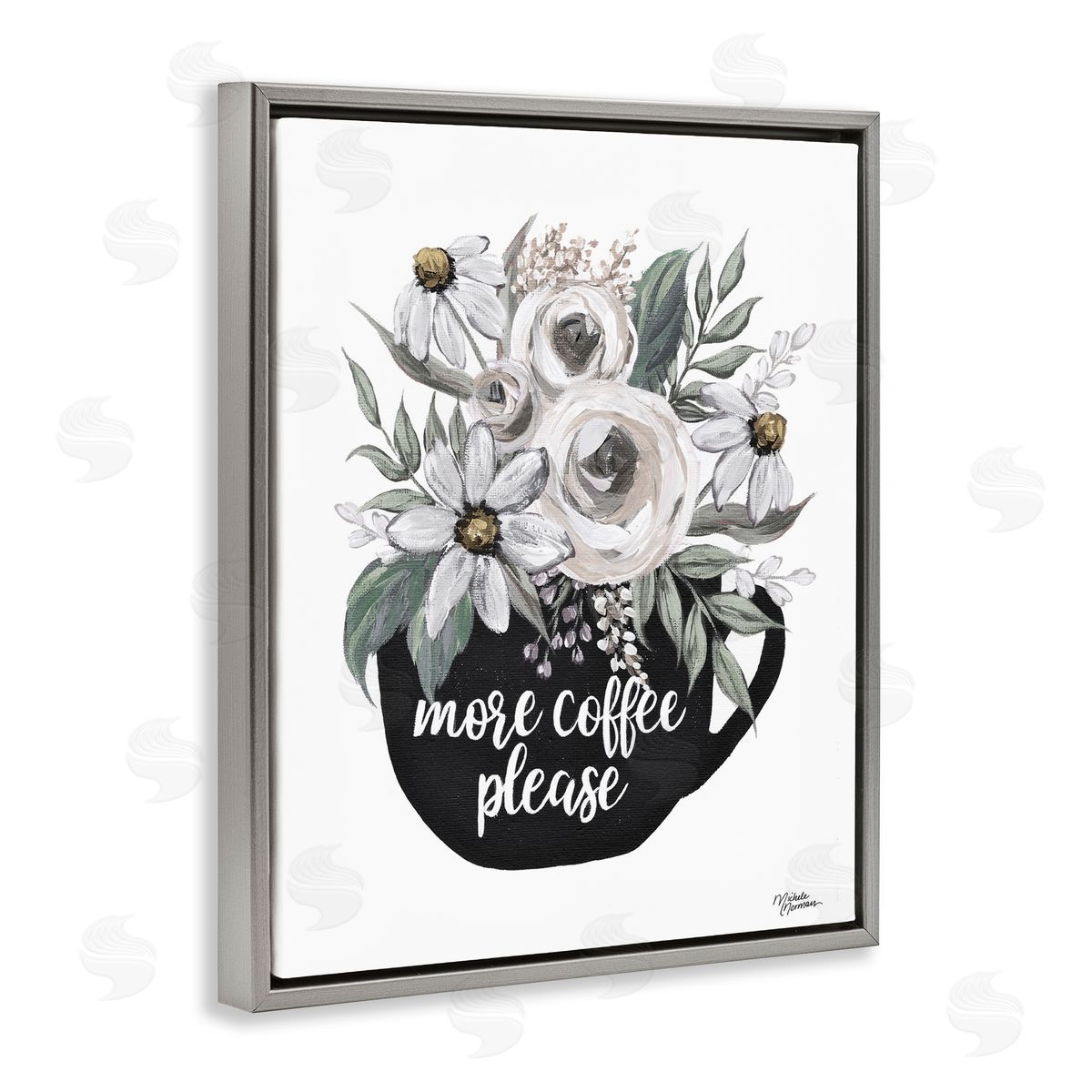Michele Norman More Coffee Please Arrangement Gray Floating Frame Canvas Wall Art Print