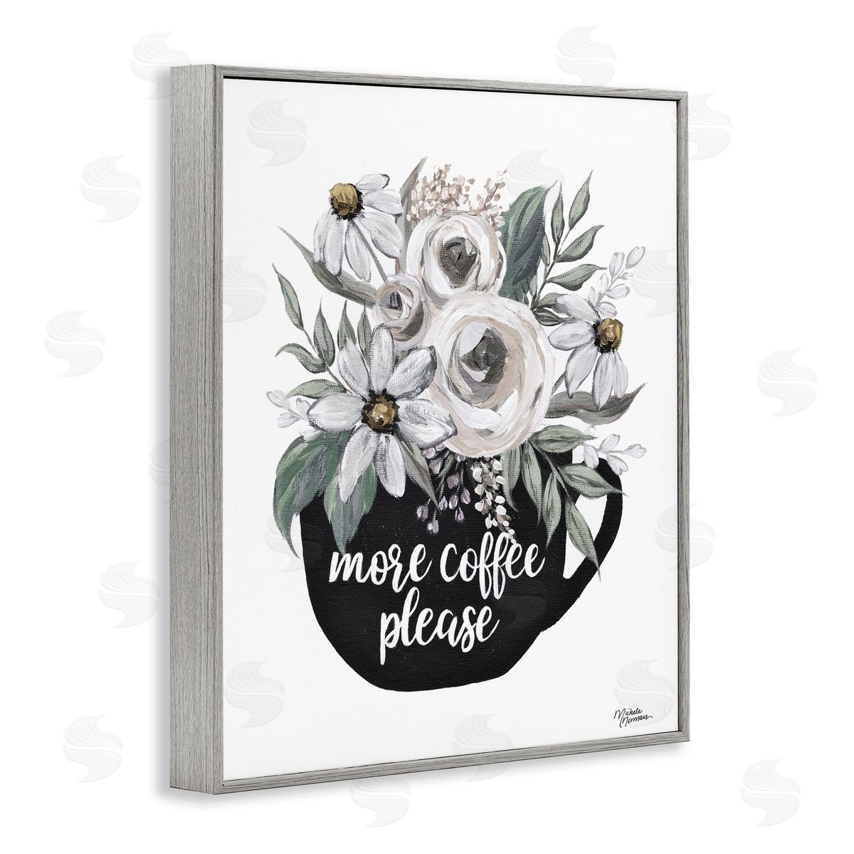 Michele Norman More Coffee Please Arrangement Gray Framed Giclee Wall Art Print