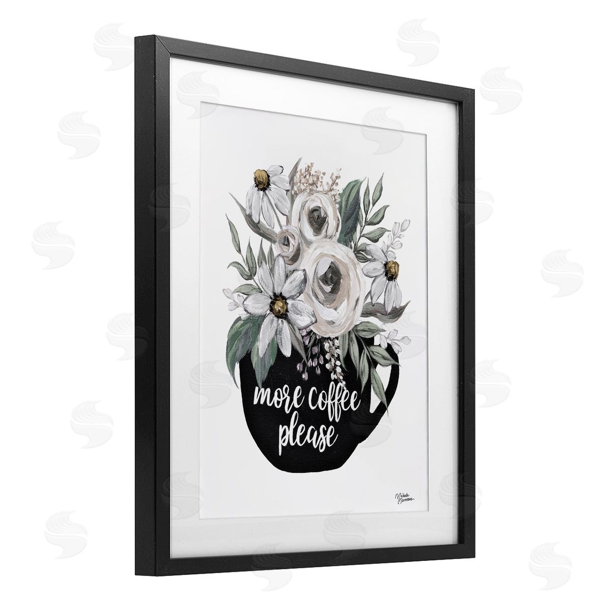 Michele Norman More Coffee Please Arrangement Black Framed Print Under Glass with White Mat Wall Art