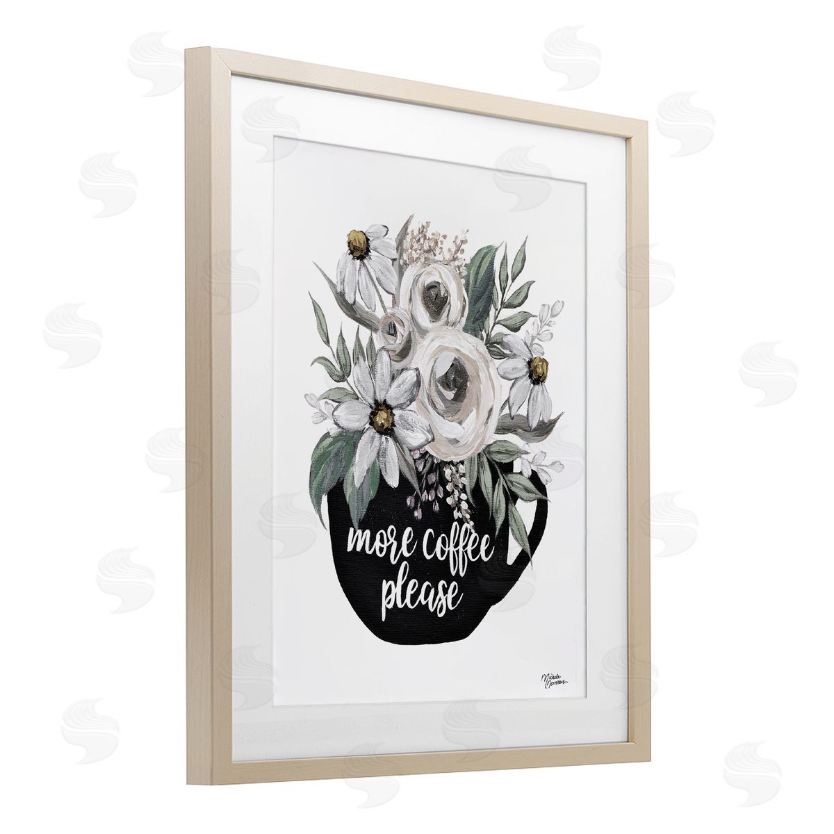Michele Norman More Coffee Please Arrangement Birch Framed Print Under Glass with White Mat Wall Art