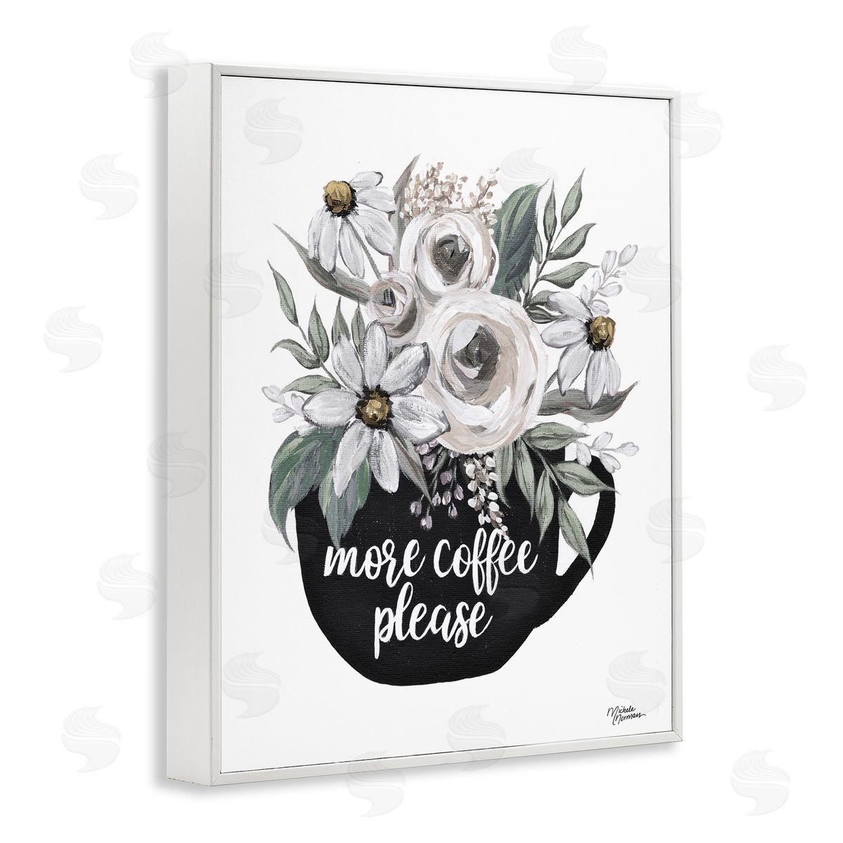 Michele Norman More Coffee Please Arrangement White Framed Giclee Wall Art Print