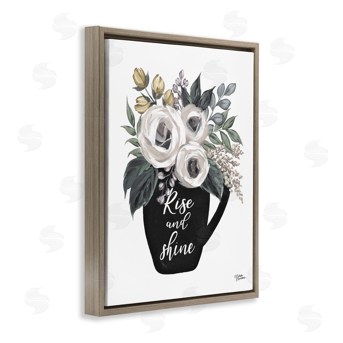 Michele Norman Rise And Shine Arrangement Brown Floating Frame Canvas Wall Art Print