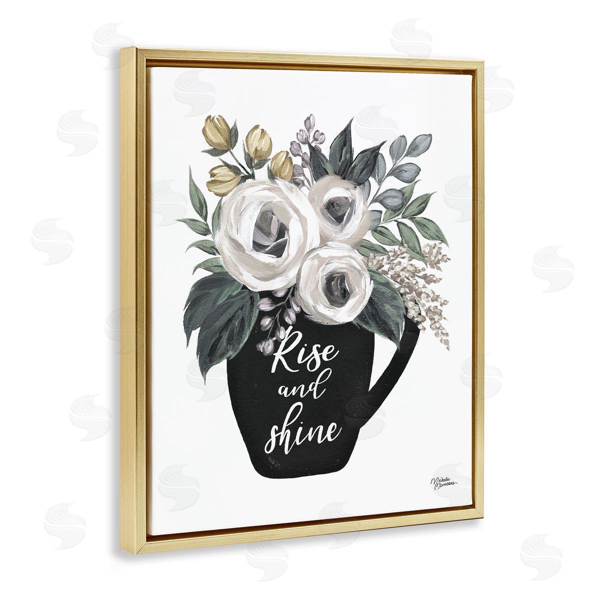 Michele Norman Rise And Shine Arrangement Gold Floating Frame Canvas Wall Art Print