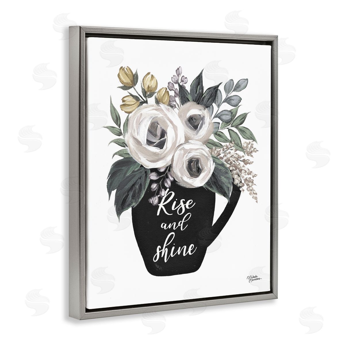 Michele Norman Rise And Shine Arrangement Gray Floating Frame Canvas Wall Art Print