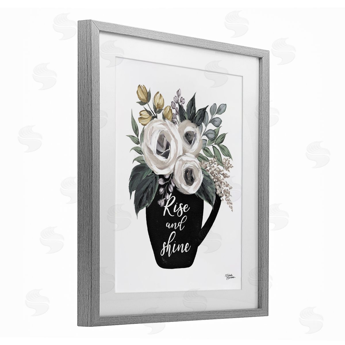 Michele Norman Rise And Shine Arrangement Gray Framed Print Under Glass with White Mat Wall Art