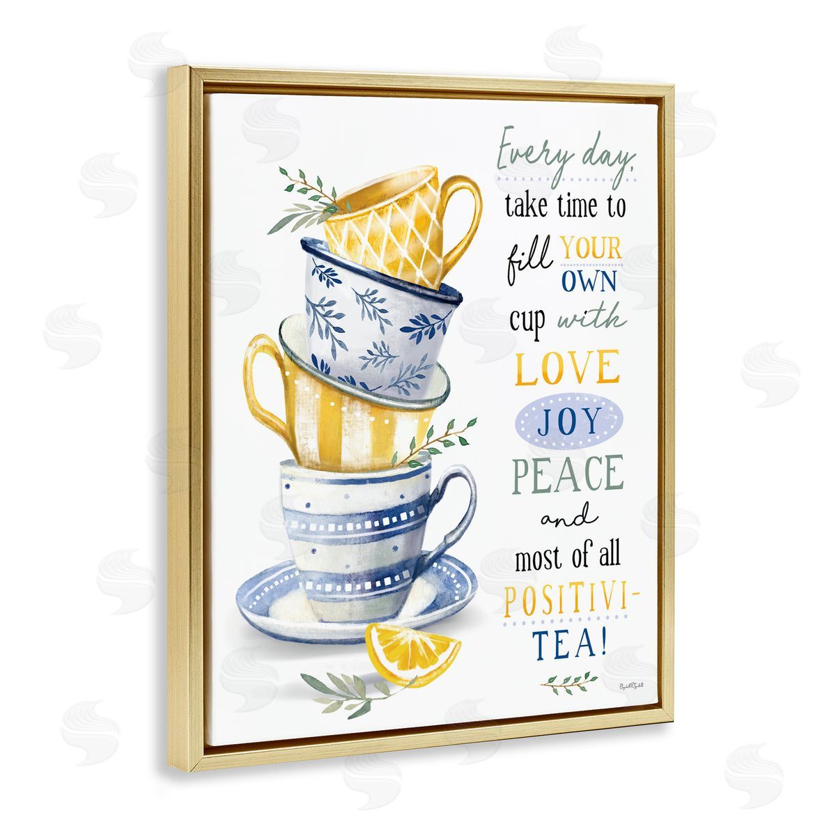 Elizabeth Tyndall Fill Your Own Cup Tea Gold Floating Frame Canvas Wall Art Print