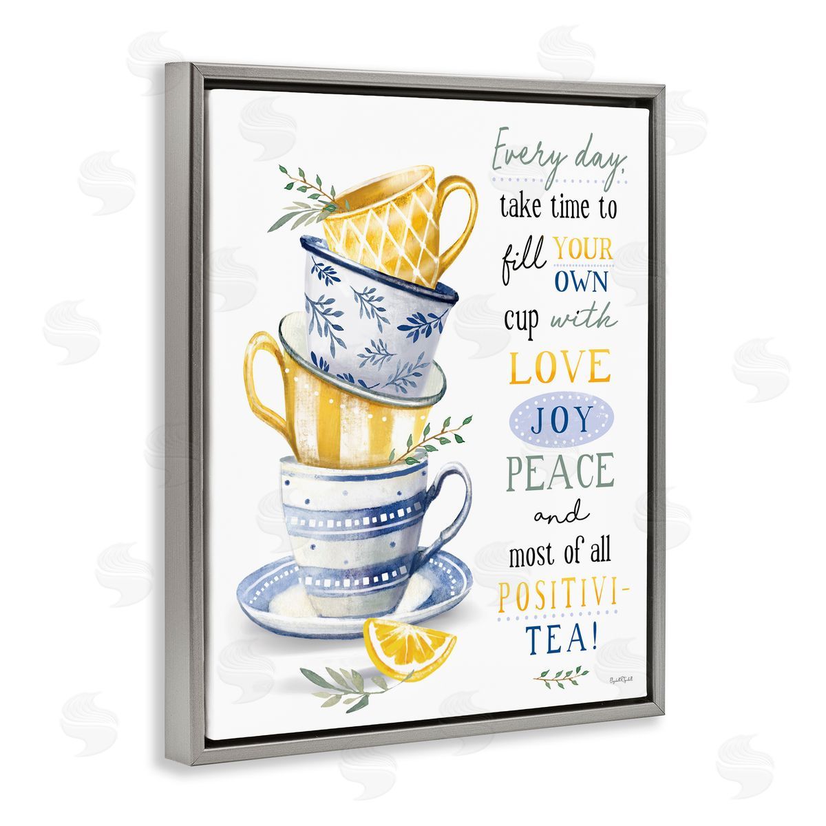 Elizabeth Tyndall Fill Your Own Cup Tea Gray Floating Frame Canvas Wall Art Print
