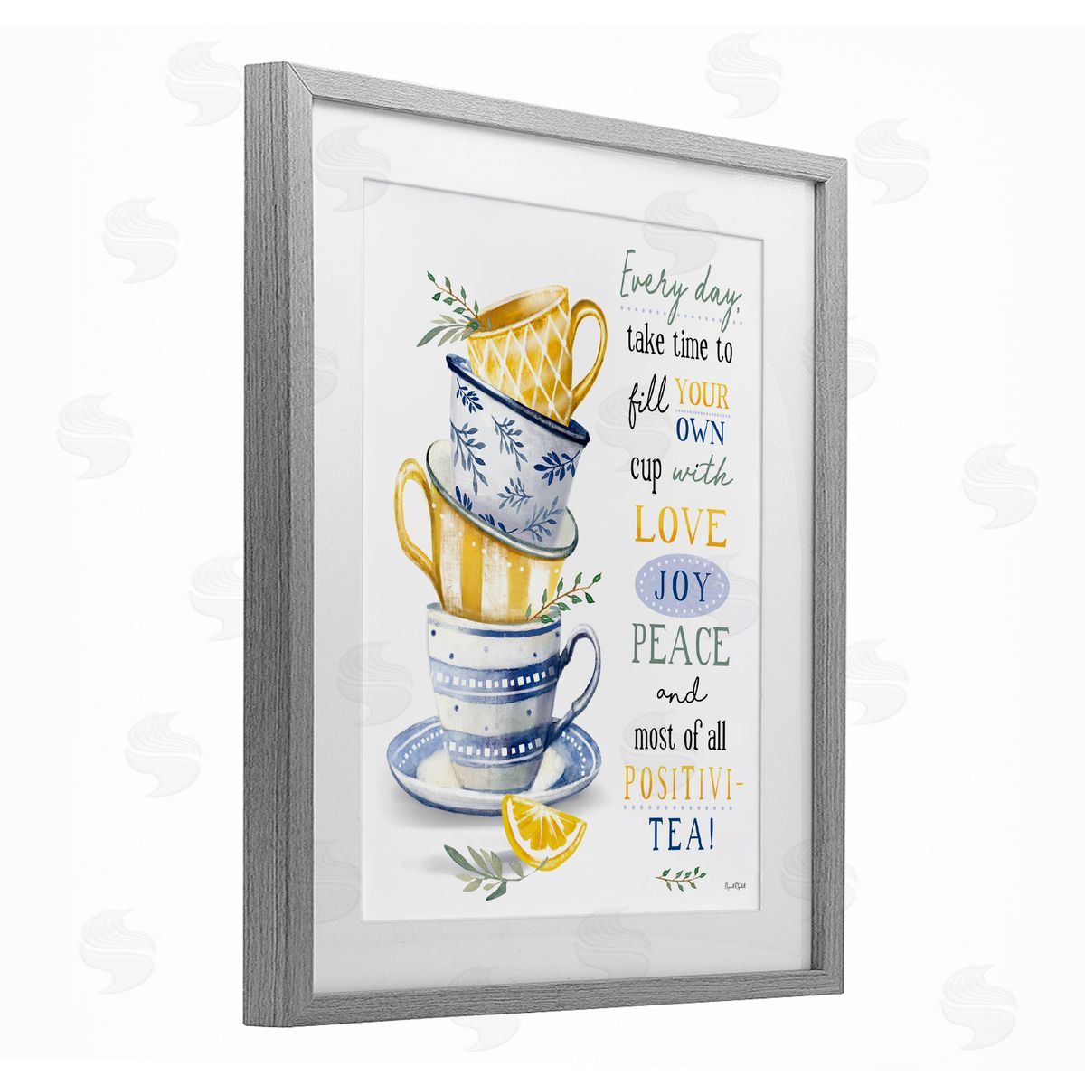 Elizabeth Tyndall Fill Your Own Cup Tea Gray Framed Print Under Glass with White Mat Wall Art