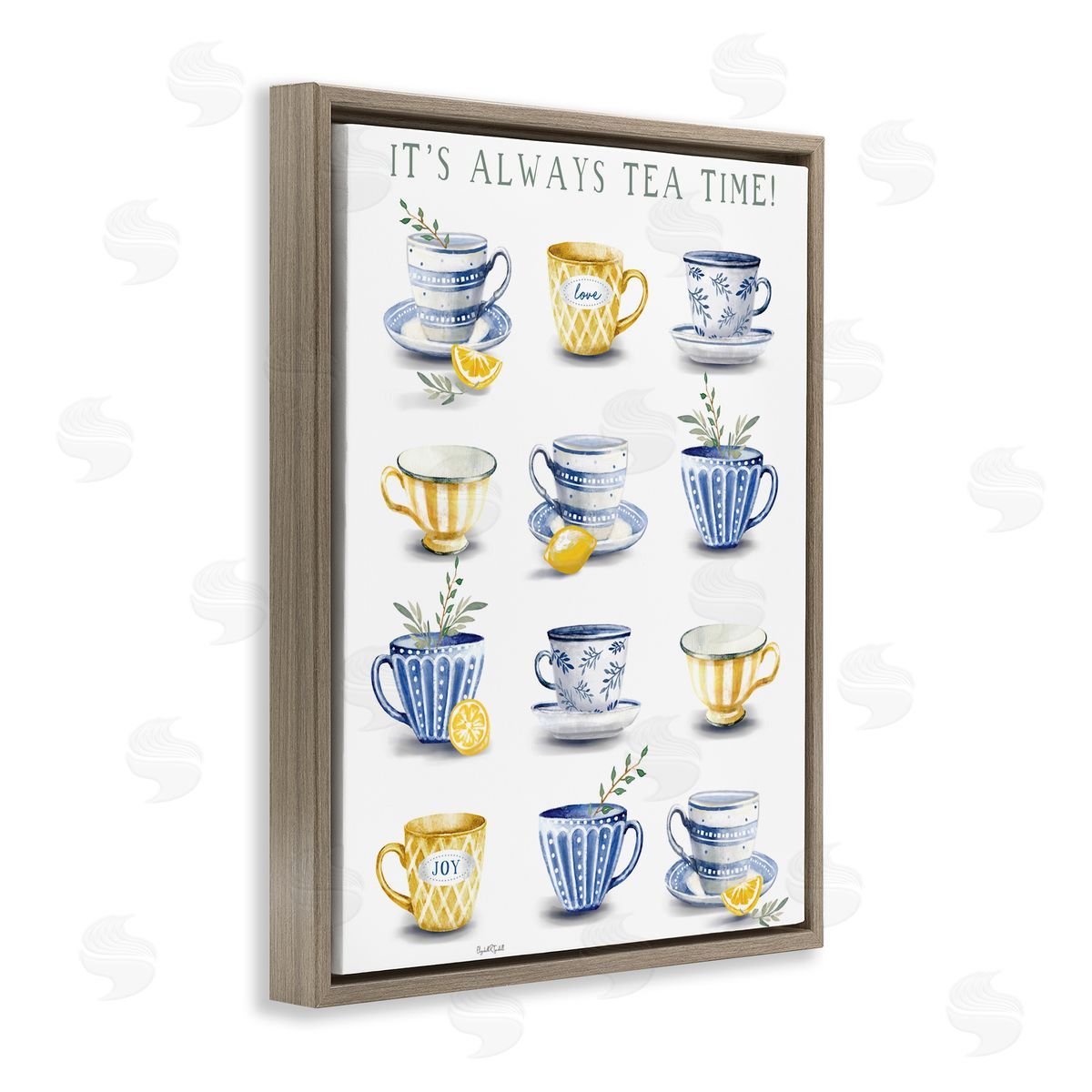 Elizabeth Tyndall It's Always Tea Time Brown Floating Frame Canvas Wall Art Print