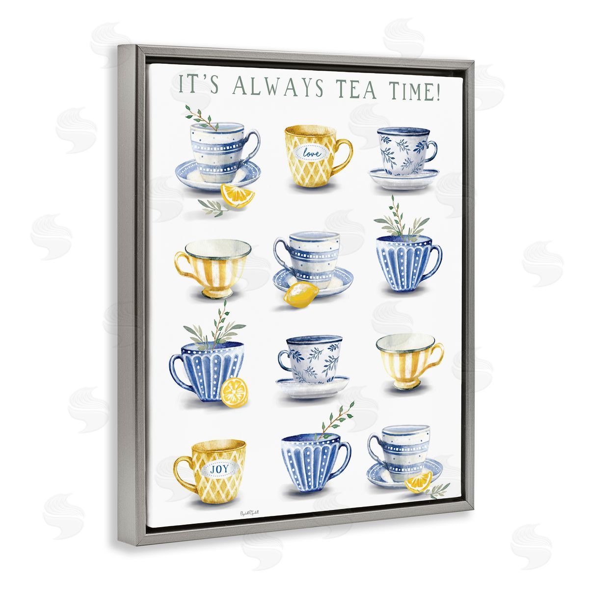 Elizabeth Tyndall It's Always Tea Time Gray Floating Frame Canvas Wall Art Print