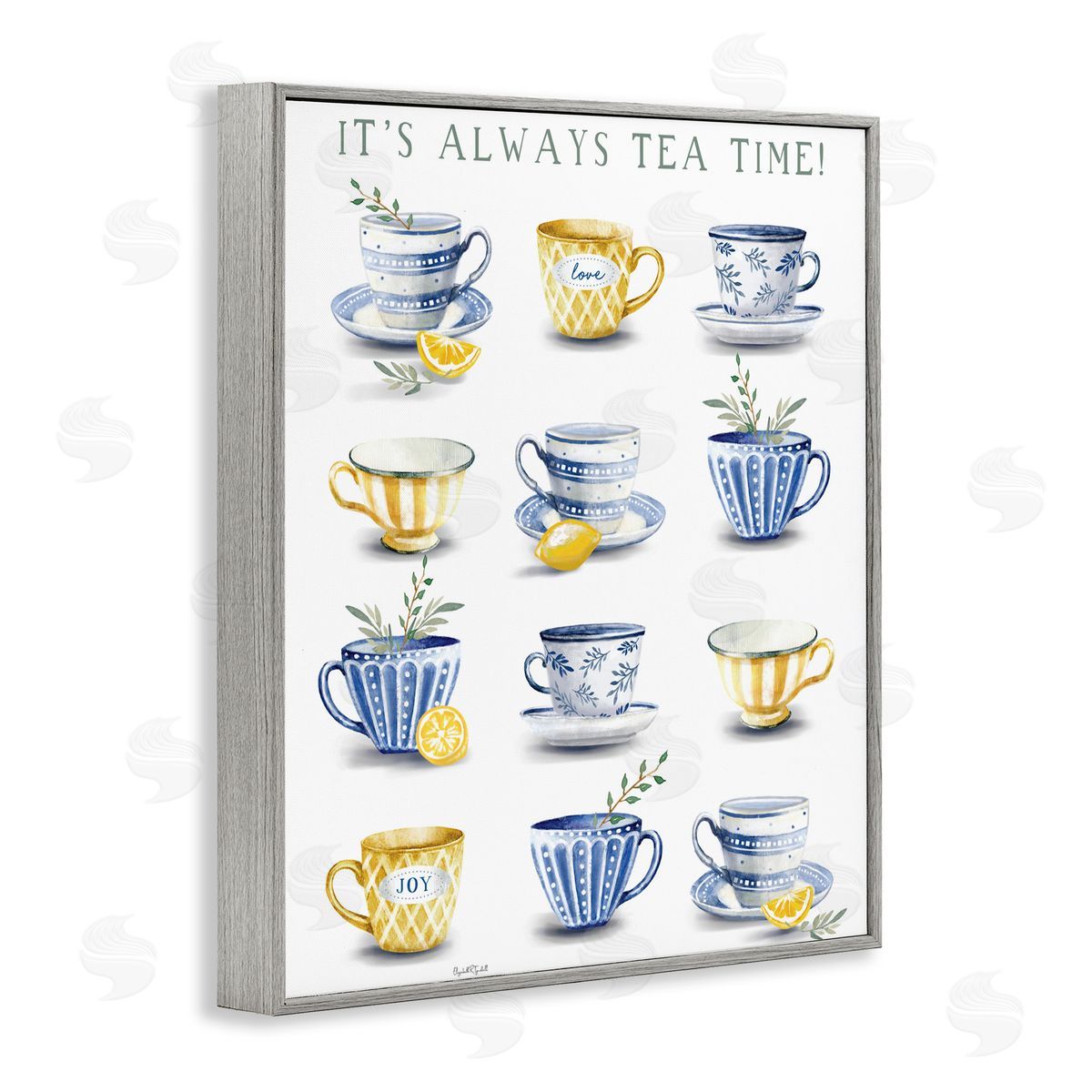 Elizabeth Tyndall It's Always Tea Time Gray Framed Giclee Wall Art Print