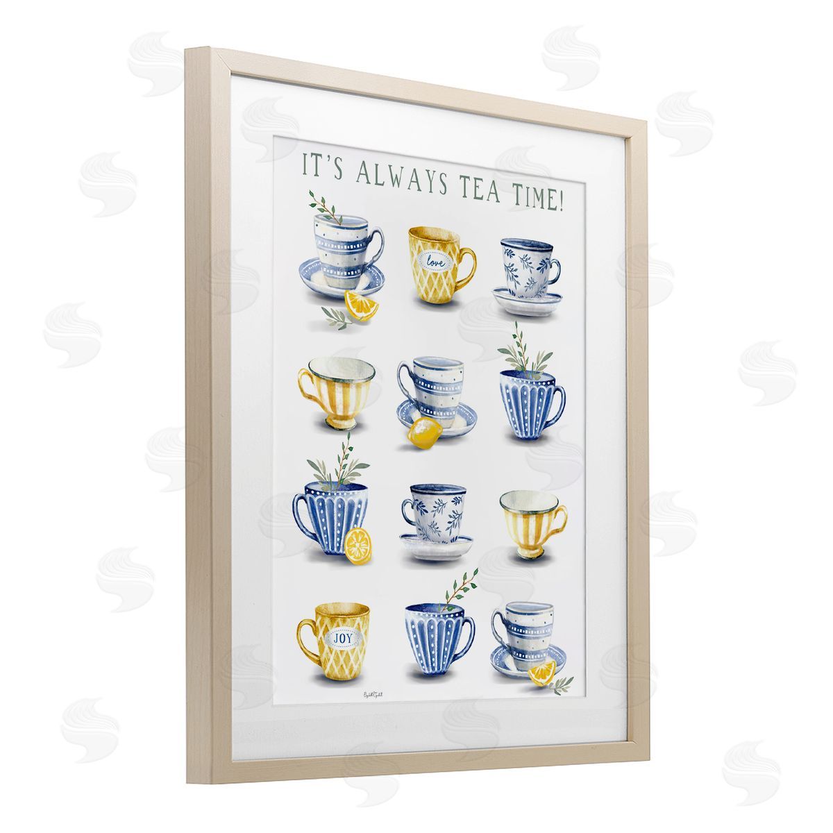 Elizabeth Tyndall It's Always Tea Time Birch Framed Print Under Glass with White Mat Wall Art