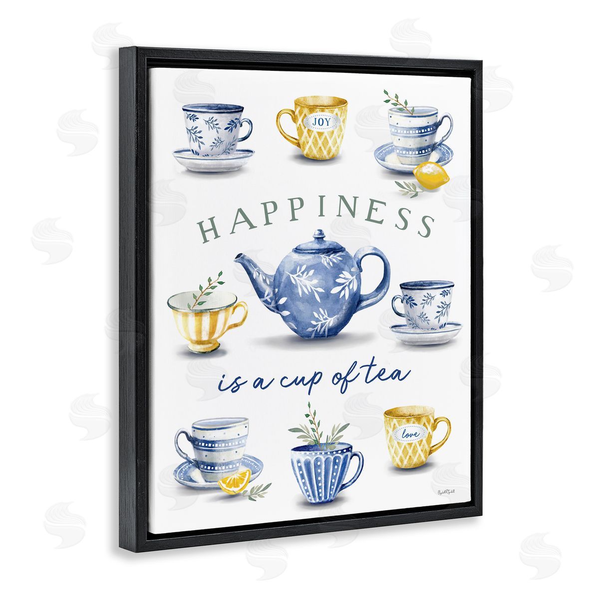 Elizabeth Tyndall Happiness is a Cup of Tea Black Floating Frame Canvas Wall Art Print