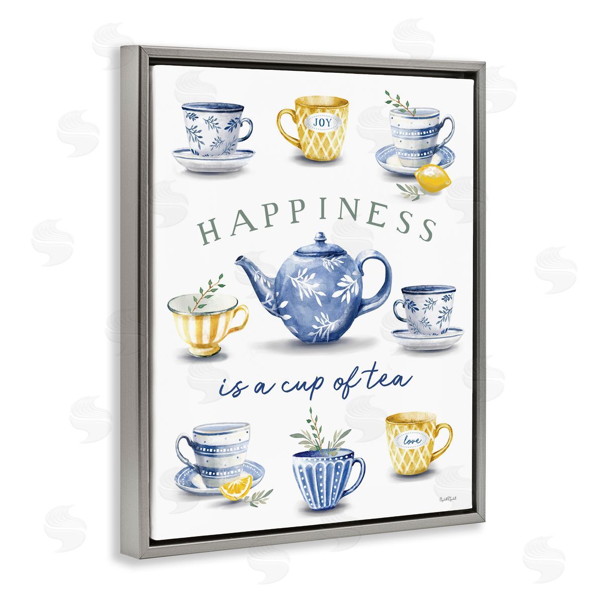 Elizabeth Tyndall Happiness is a Cup of Tea Gray Floating Frame Canvas Wall Art Print