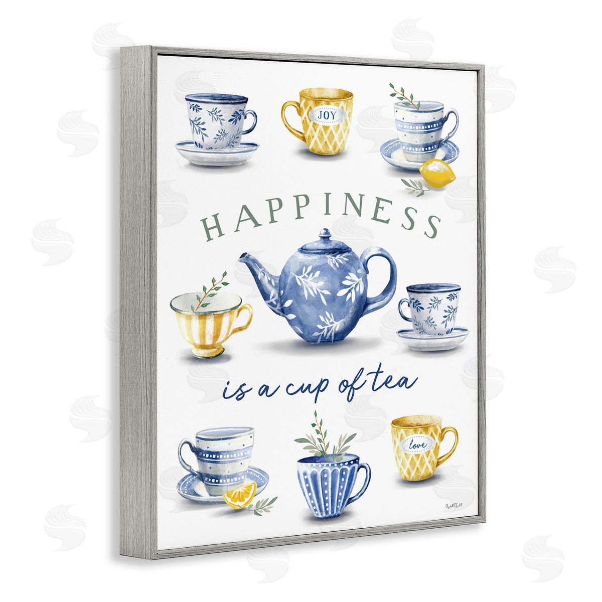 Elizabeth Tyndall Happiness is a Cup of Tea Gray Framed Giclee Wall Art Print
