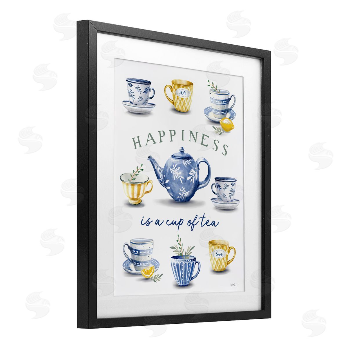 Elizabeth Tyndall Happiness is a Cup of Tea Black Framed Print Under Glass with White Mat Wall Art