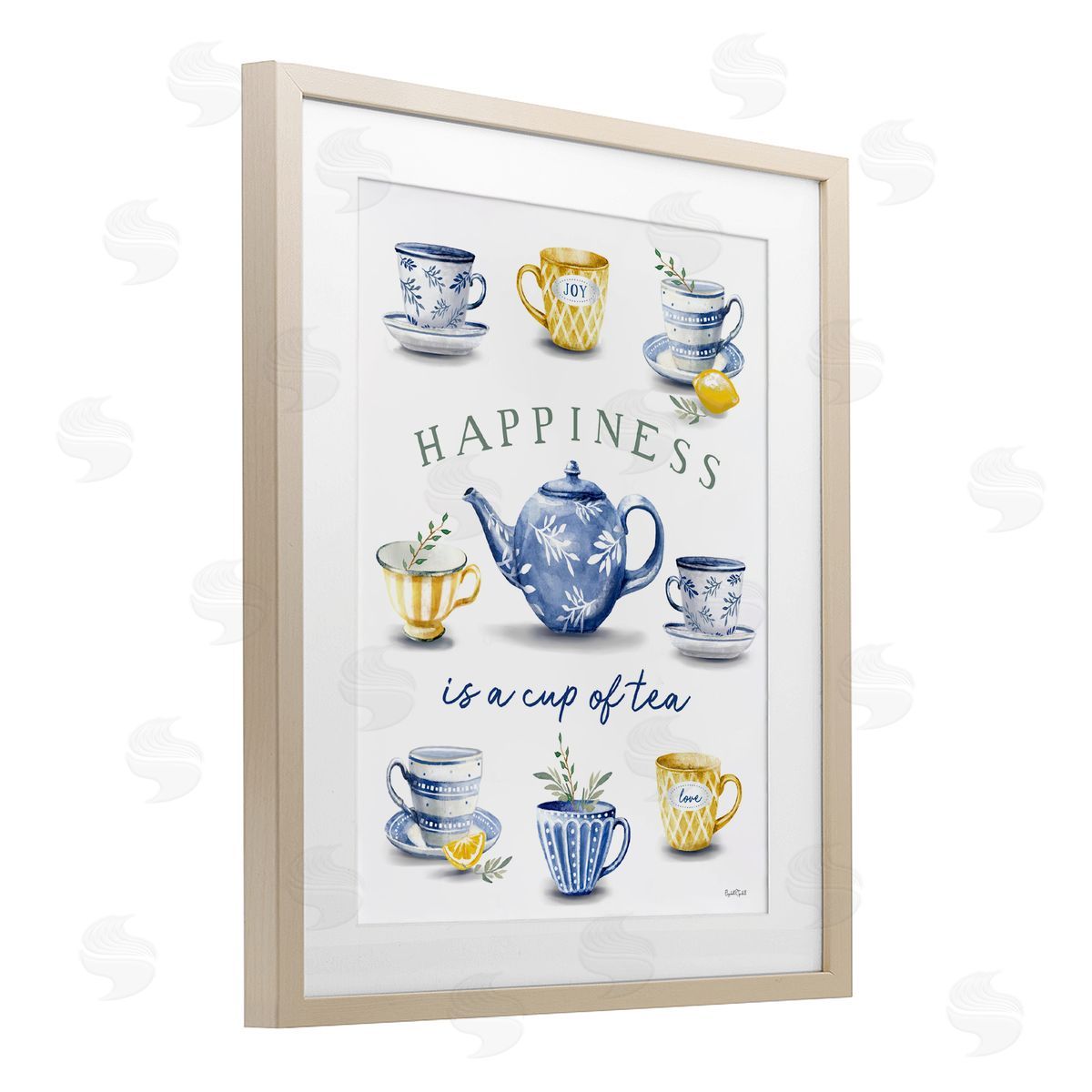 Elizabeth Tyndall Happiness is a Cup of Tea Birch Framed Print Under Glass with White Mat Wall Art