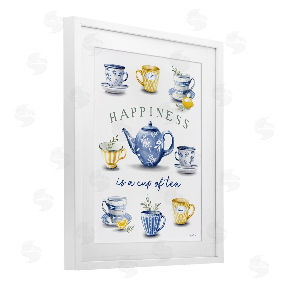 Elizabeth Tyndall Happiness is a Cup of Tea White Framed Print Under Glass with Mat Wall Art