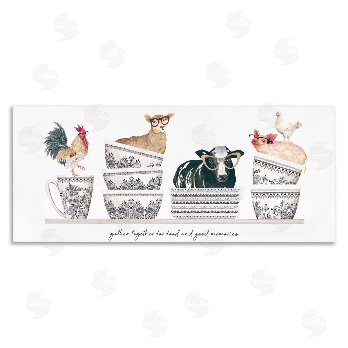 Cindy Jacobs Gather for Food Animal Bowls Canvas Wall Art Print
