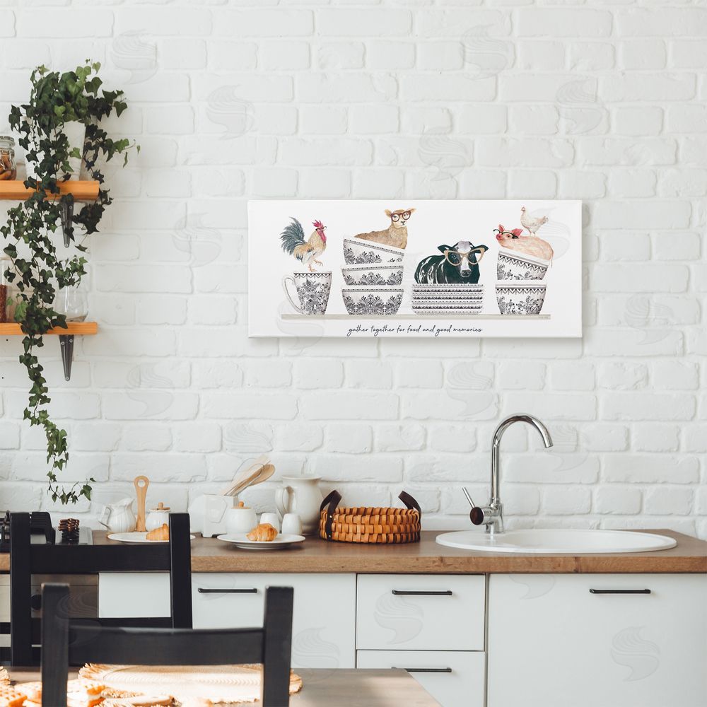 Cindy Jacobs Gather for Food Animal Bowls Canvas Art on Wall