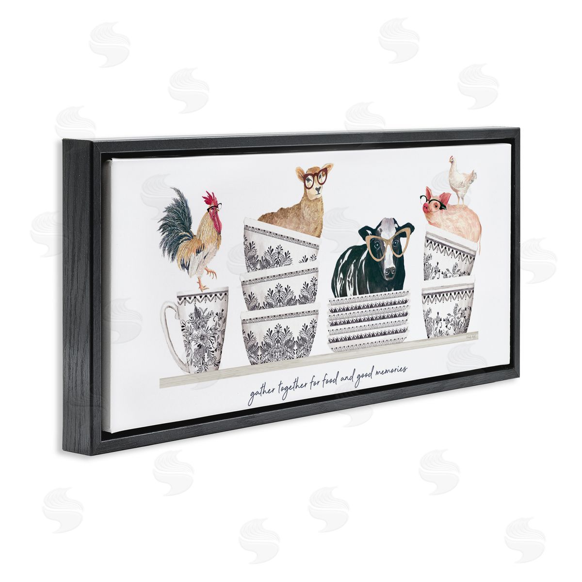 Cindy Jacobs Gather for Food Animal Bowls Black Floating Frame Canvas Wall Art Print