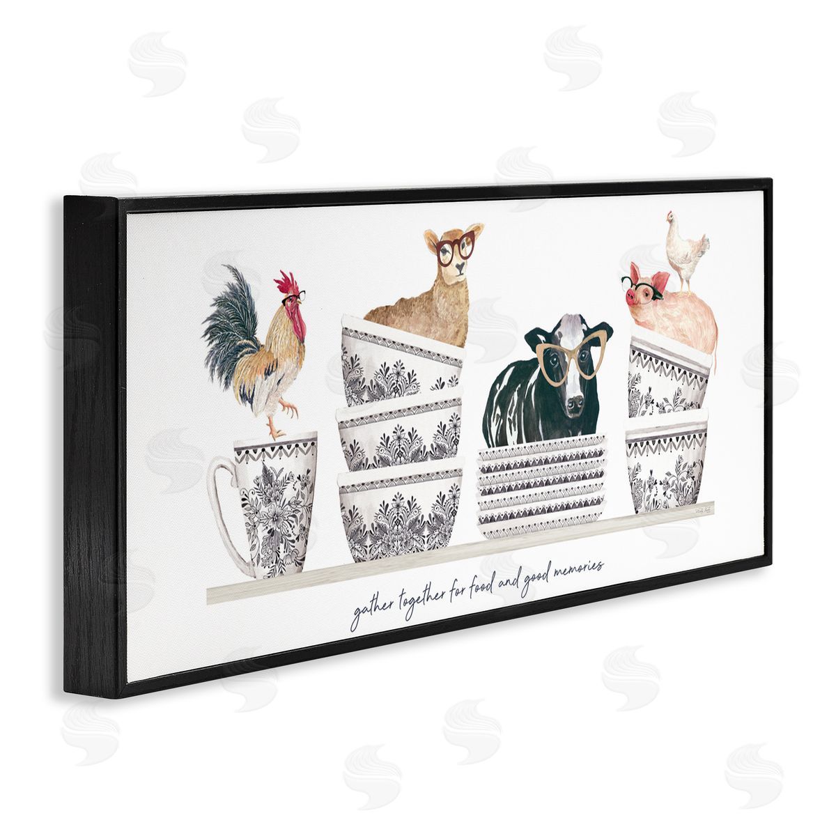 Cindy Jacobs Gather for Food Animal Bowls Black Framed Giclee Wall Art Print