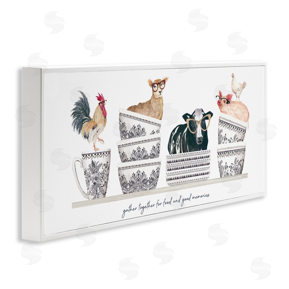 Cindy Jacobs Gather for Food Animal Bowls White Framed Giclee Wall Art Print