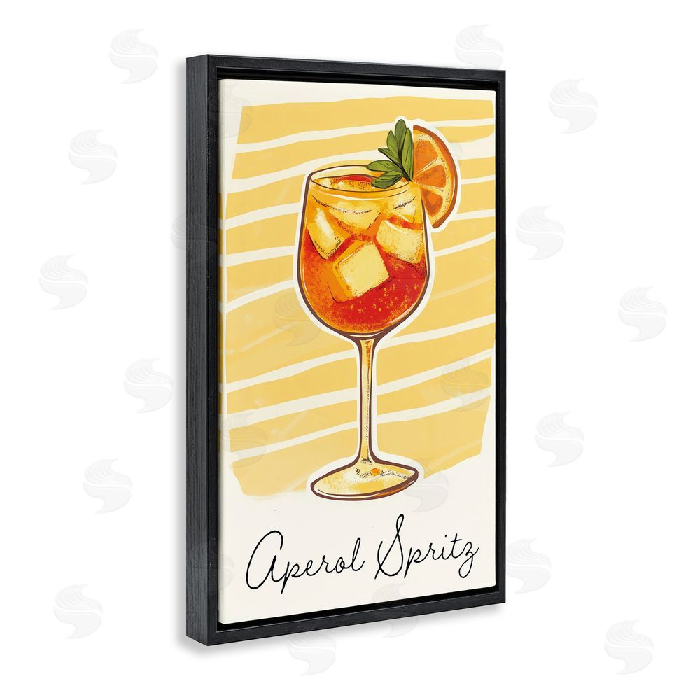 Heidi Kuntz Aperol Spritz and Yellow Stripes Black Floating Frame Canvas Wall Art Print