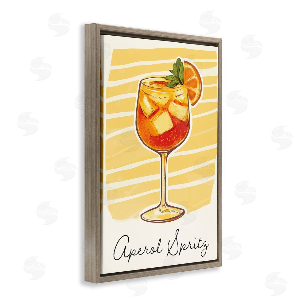 Heidi Kuntz Aperol Spritz and Yellow Stripes Brown Floating Frame Canvas Wall Art Print