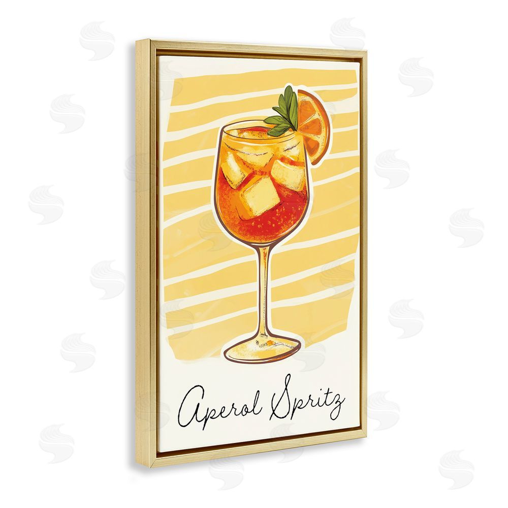Heidi Kuntz Aperol Spritz and Yellow Stripes Gold Floating Frame Canvas Wall Art Print