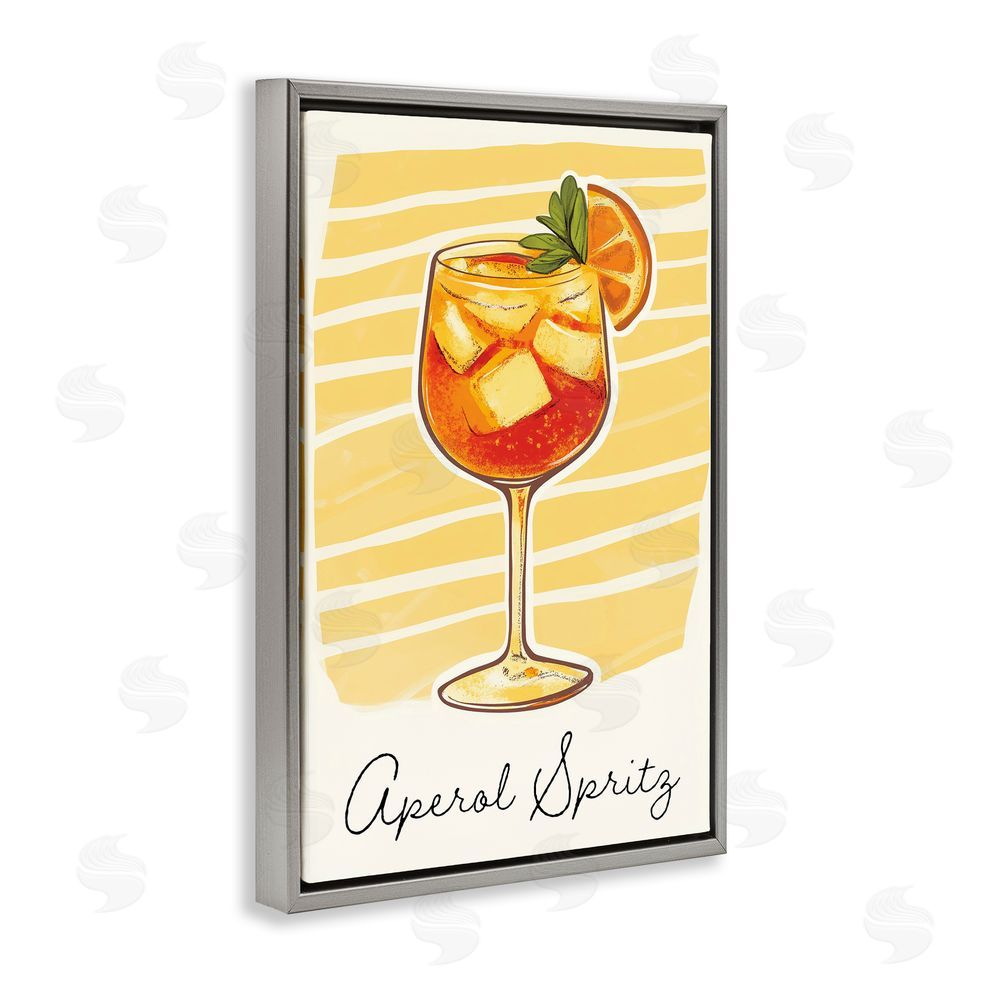 Heidi Kuntz Aperol Spritz and Yellow Stripes Gray Floating Frame Canvas Wall Art Print