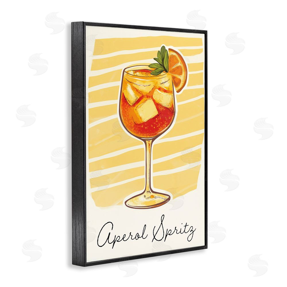 Heidi Kuntz Aperol Spritz and Yellow Stripes Black Framed Giclee Wall Art Print